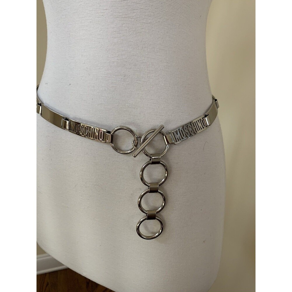 Authentic Vintage MOSCHINO Silver Chain Link Belt Logo Size Small